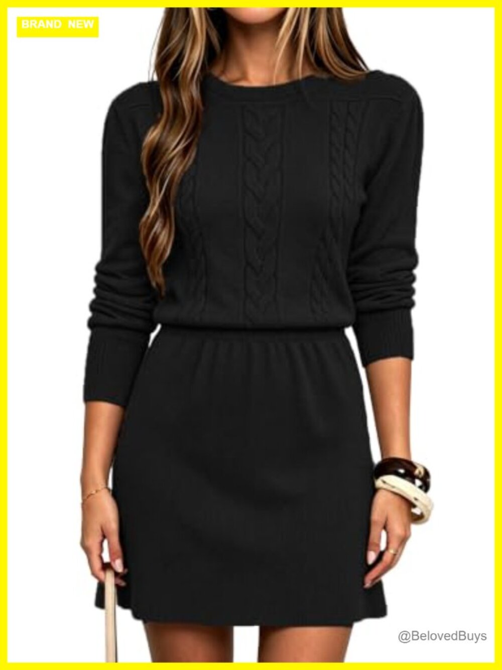 Cable Knit Sweater Dress Long Sleeve A-Line Mini Fall Winter Tunic
